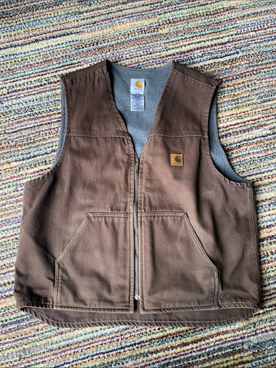 Carhartt Other - Vintage Carhartt Brown Workwear Sandstone Duck Vest with Fleece Gray Lining